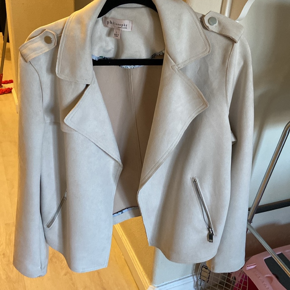 Philosophy, cream, suede bomber jacket in large